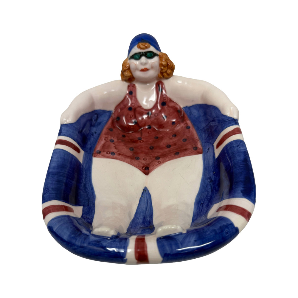 VGT Ceramic Lotus Nantucket Strawberry Blonde Lady Swimmer Hand Painted Bowl